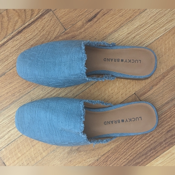 NWOB Lucky Brand Colley Sherling blue textile upper w/cute pattern & frayed - Picture 5 of 7